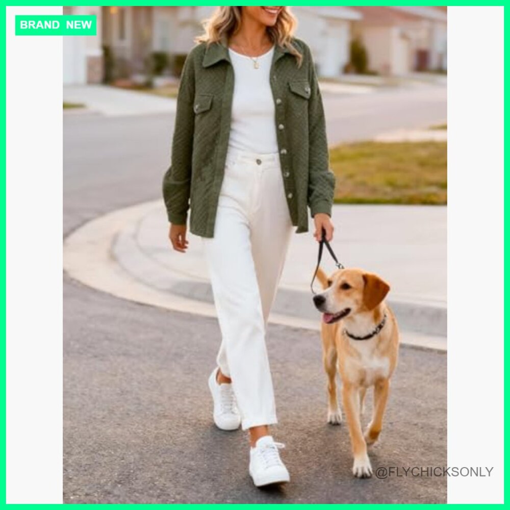 Polyester Blend Shacket Jacket with Button Closur… - image 5